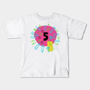 Abstract Celestial Crystals Stars Candy Colors Number Five Kids T-Shirt